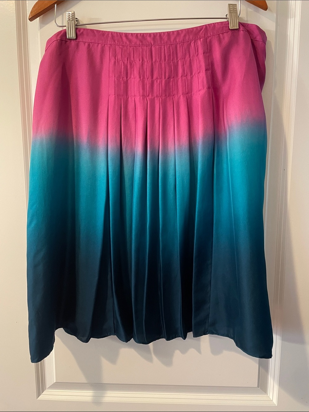 Ombre Pink to Teal Pleated Women's Silk Skirt